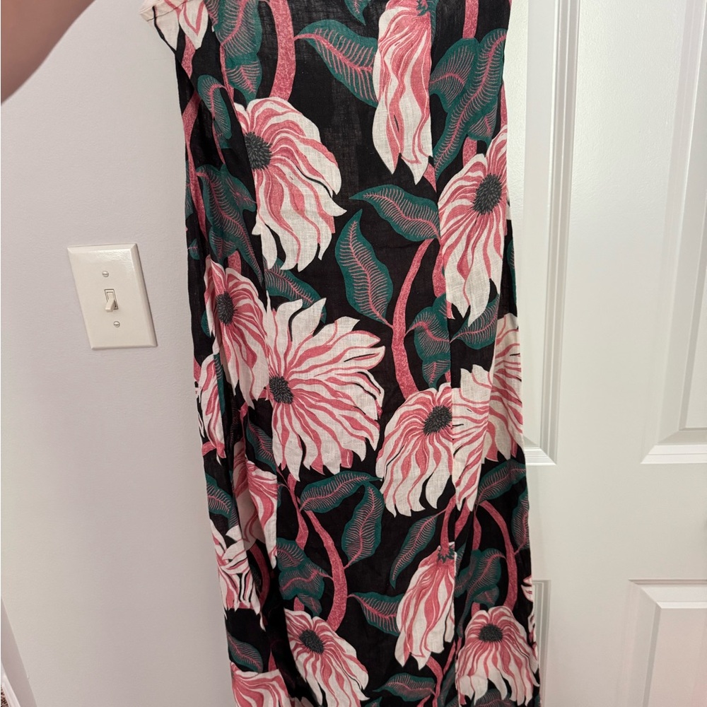 Anthropologie Pink and Green Patterned midi dress